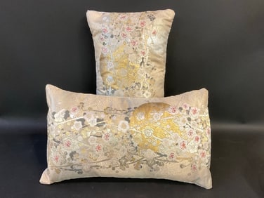 Japanese OBI Textile Gold Floral Pillows