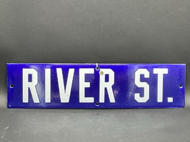 River St. Cobalt Blue Enameled Vintage Street Sign