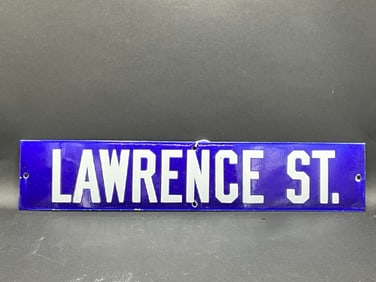 Lawrence St. River St. Cobalt Blue Enameled Vintage Street Sign