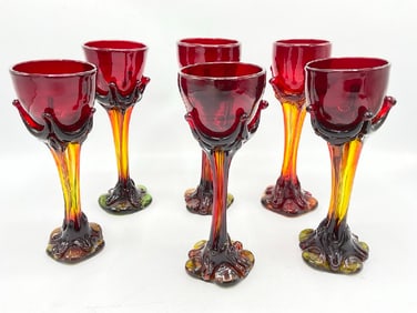 Six (6) 1970's Matt Foley Studio Art Glass Goblets