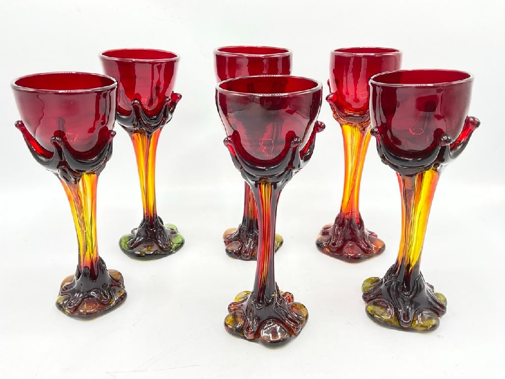 Six (6) 1970's Matt Foley Studio Art Glass Goblets