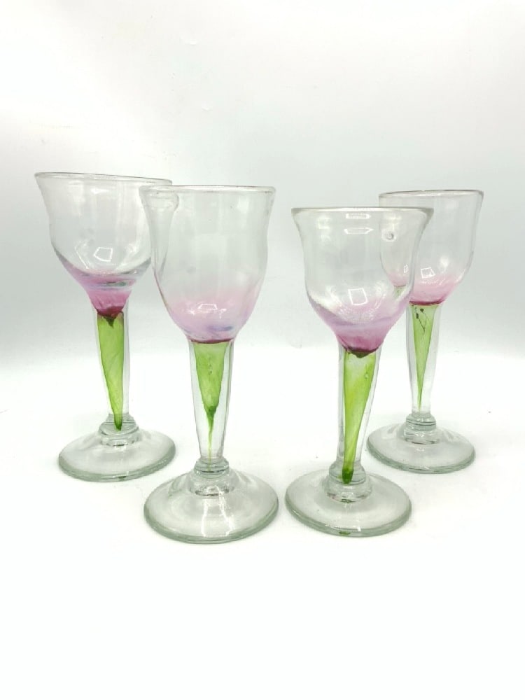 (4) Signed “Chris Baker 8/77?? Limited Wine Glasses: (4) Signed “Chris Baker 8/77” Limited Wine Glasses.Four Goblets signed by Chris Baker and dated August, 1977, Dimensions: 7 1/2” x 3”
