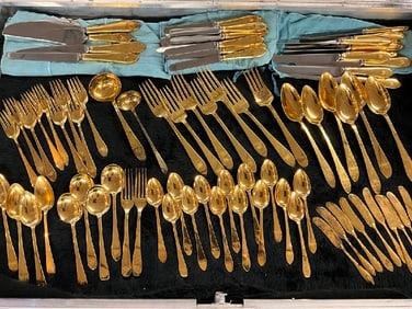 Eighty-Six (86) Piece Tiffany Sterling Silver Gold Vermeil Flatware Service
