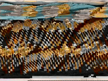 Eighty-Six (86) Piece Tiffany Sterling Silver Gold Vermeil Flatware Service (1 of 6)