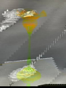 LCT Floriform Tiffany Favrile Glass Vase: LCT Floriform Tiffany Favrile Glass Vase.A fine American Favrile glass vase by Louis Comfort Tiffany, New York. In the form of an amber iridescent flower on a long pale green stem with circular base.