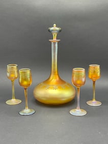 A Fine Louis Comfort Tiffany Favrile Glass Liquor Decanter Set