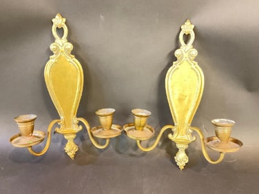 Pair Of Antique Brass Double Wall Candle Sconces