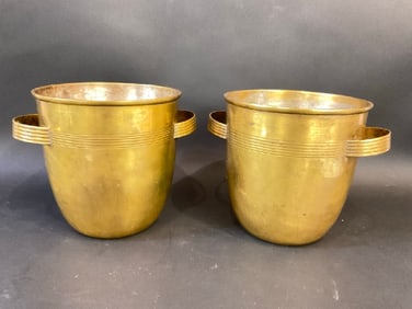 A Pair Of Vintage Art Deco Brass Ice Buckets