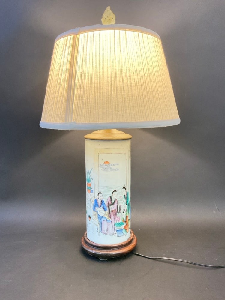 Chinese Export Cylinder Form Porcelain Table Lamp (1 of 6)