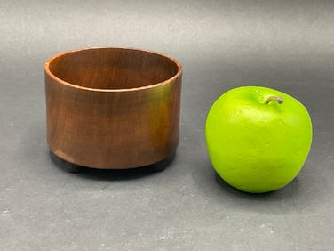 MCM Artisan Footed Wood Bowl Artist Signed Raymond