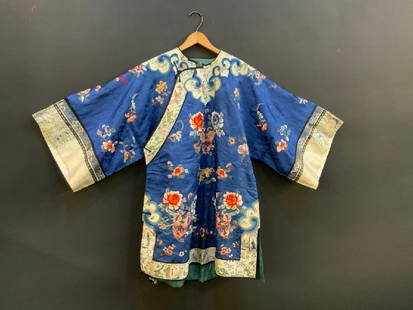 Early 20th c. Chinese Embroidered Satin Robe: Early 20th c. Chinese Embroidered Satin Robe.Dimensions: Chest 23”, Width 51”, Height 36”Good Condition, Please See Photograph Preview.