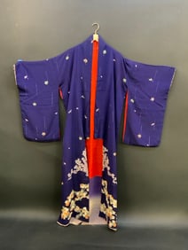 Early 20th c. Silk Kimono with Floral Embroidery