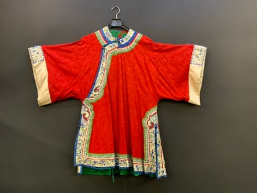 Vintage Silk with Satin Embroidered Chinese Red Robe