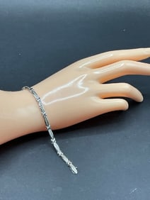 10K White Gold Diamond Bracelet with X Design and Round Diamonds