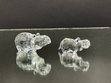 Two (2) Swarovski Crystal Hippopotamus Figurines
