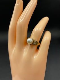 14K Yellow Gold Pearl Solitaire Ring