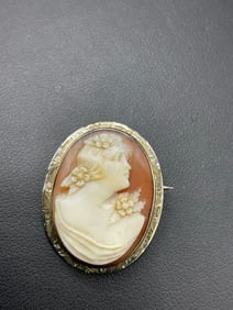 14K White Gold Cameo Brooch/Pendant
