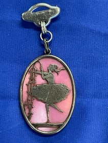 Vintage Sterling Silver Pink Enameled Silhouette Pin