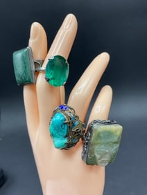 Four (4) Vintage Tribal Silver Rings