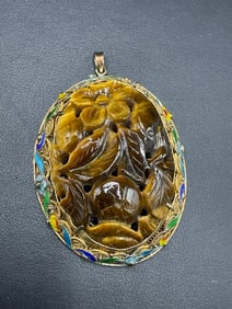 Vintage Chinese Sterling Silver Vermeil Cats Eye Pendant