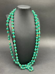Chinese Double Strand Green Jade Bead Necklace