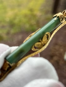 14K Antique Chinese Jade and Pearl Brooch/Pin