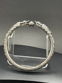 Antique Chinese Silver Bangle Bracelet with Dragons