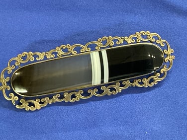 Scottish Banded Agate Pin with Silver Frame