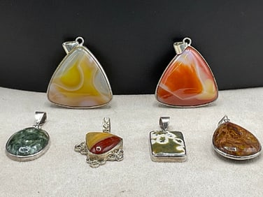 6 pc Artisan Sterling Silver Gemstone Pendants