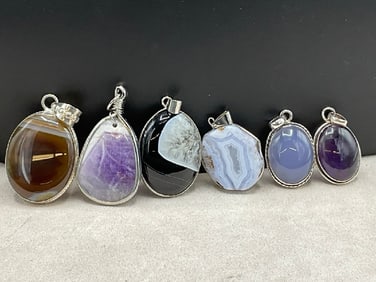 6 pcs Sterling Silver Gemstone Pendants