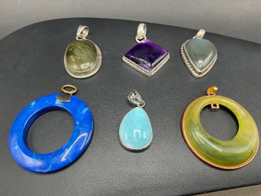 6 pcs Sterling Silver Gemstones Pendants