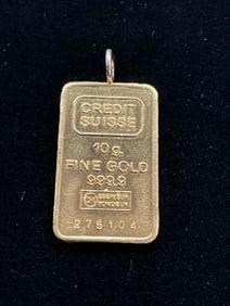 Vintage Credit Suisse 10 Gram Pure Gold Bar Pendant 10.2 Grams