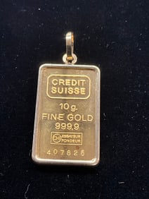 Vintage Credit Suisse 10 Gram Pure Gold Pendant With 14K Bezel