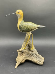 Artisan Signed Carved Shore Bird Statue