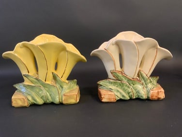 Pair of Vintage McCoy Yellow and White Calla Lily Vases