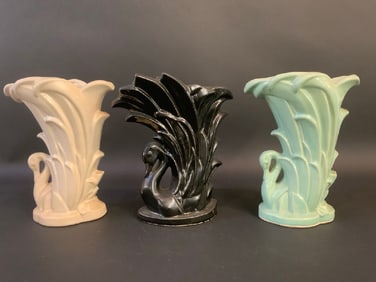 McCoy Pottery Swan 3 PCs Vases