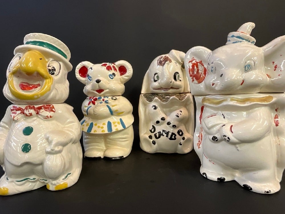 Turnabout Cookies Jars Disney Donald Duck/Joe Carioca, Bear, and Two Disney Dumbo: Turnabout Cookies Jars Disney Donald Duck/Joe Carioca, Bear, and Two Disney Dumbo.Dimensions: 14” H x L x 8” D