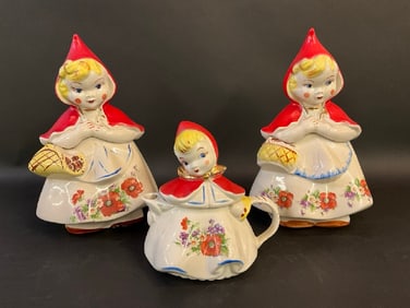 Hull Pottery “Little Red Riding Hood?? Cookie Jars and Teapot