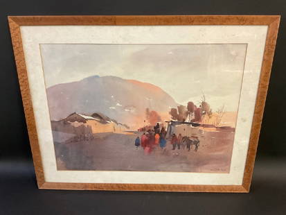 M. Castillo Signed Watercolor on Paper - Mexican Scene 84’: M. Castillo Signed Watercolor on Paper - Mexican Scene 84Dimensions: 21 1/2” x 8” Painting - 16” x 22”