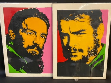 Rare 1960's Silkscreen Art Portraits - Che Guevara & Fidel Castro