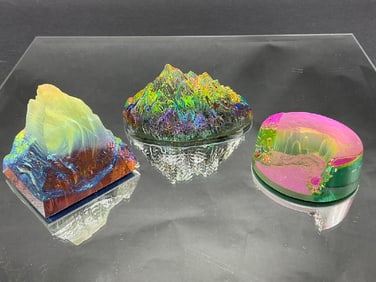 (3) Crystal World Holographic Prism Statues/Paperweights