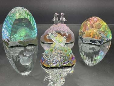 (4) Crystal World Holographic Prism Statues/Paperweights