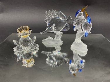 (3) Swarovski Crystal Figurines - Frog, Fish, Birds