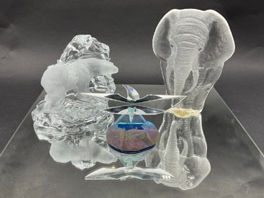 Grouping Of (3) Crystal Sculptures - Mats Jonasson, Sea Glasbruk Costa