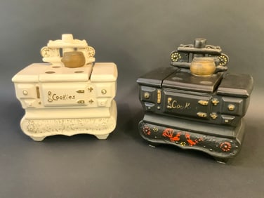 (2) Vintage 1959’s McCoy Cast Iron Stove Cookie Jars
