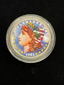 Authentic 1921 Morgan Silver Dollar Double Side Enamel Embellishment