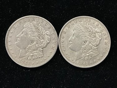 Lot of (2) 1921-P US Morgan Silver Dollars