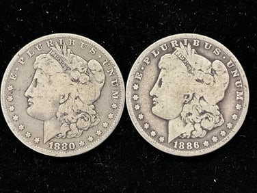 (2) Morgan Silver Dollars, 1880-o, 1886-o