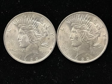 (2) 1922-P US Silver Peace Dollars