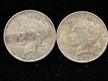 (2) 1922-P US Silver Peace Dollars